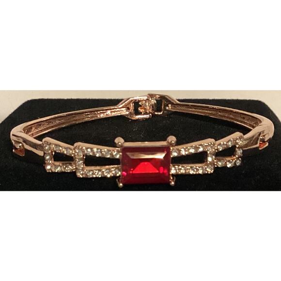 2767 NWOT BFF Rose Gold Bracelet Bangle W/Red Stone and Cubic Zirconia Crystals - Picture 1 of 3